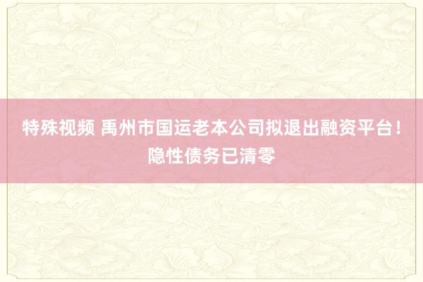 特殊视频 禹州市国运老本公司拟退出融资平台！隐性债务已清零