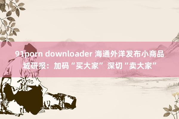 91porn downloader 海通外洋发布小商品城研报：加码“买大家” 深切“卖大家”